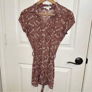 Y2K Charlotte Russe Brown Coral White Floral Sheer Button Up Blouse Sz S Fairy